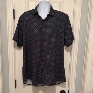 Tom Baine Performance Shirt 2XL Slim Fit | Black Polka Dot Stretch Button Up